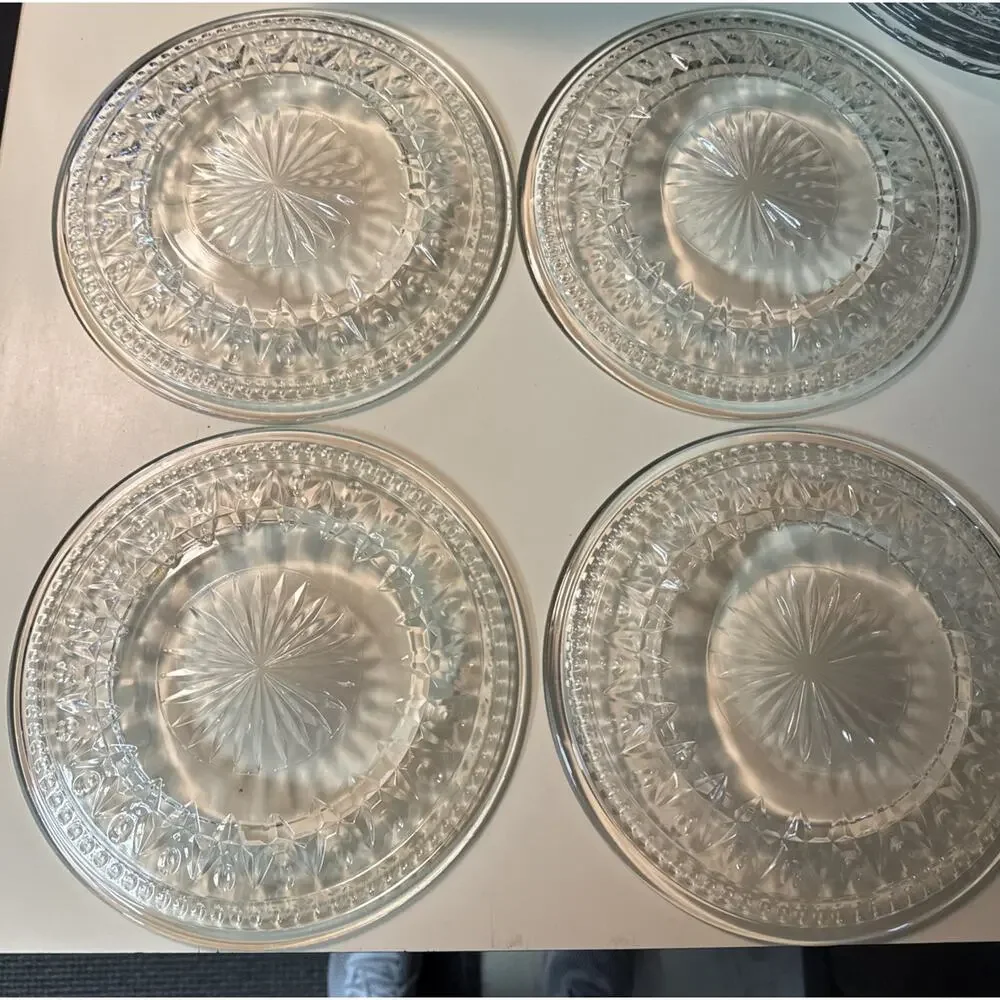Set Of 4 Indiana Glass Colony Park Lane Clear Glass Salad Cake Plates 9”